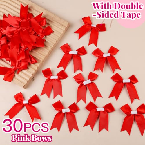 YGDZ Red Bows 3.3 Inch Self Adhesive Ribbon Satin Bow for Crafts, Gift Wrapping - color: Red