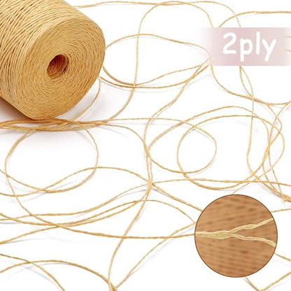 Raffia Yarn for Crochet Raffia Ribbon for Gift Wrapping 2mm X 328 Yards Raffia String Paper Ribbon Yarn for Sun Hat Beach Bag Crochet Crafting DIY Crafts - color: G36 Light Blue Se
