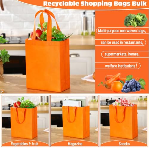 Windyun 50 Pcs Reusable Tote Bag Bulk 8 x 4 x 10 Inch, Orange - color: Orange