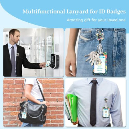 Hancynir Cat Lanyards for Id Badges, Badge Holder Retractable Reel Clip - color: Flower Cat Light Green