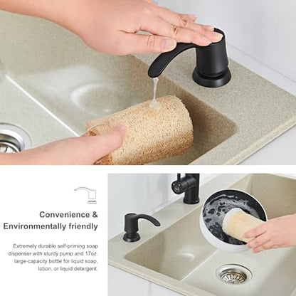 GAGALIFE Kitchen Sink Soap Dispenser with 17 Ounce Large Bottle, G080B - color: Matte Black, size: with Bottle
