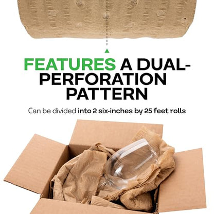 IDL Packaging 12" x 50' EcoMax Kraft Paper Cellulose Wadding (1 Roll) - Cushioning Wrapping and Box Void Filling - Soft and Gentle Packing for Shipping, Moving, and Storing Fragile Items - size: 12" х 50 feet