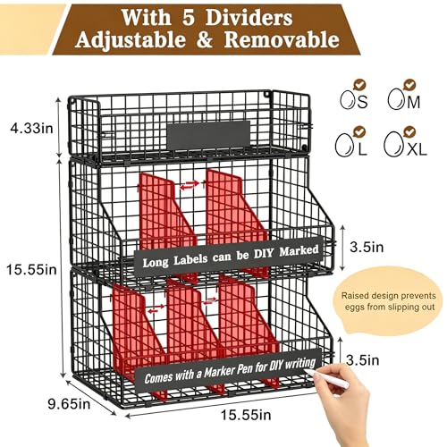 Egg Holder Countertop with 5 Dividers & DIY Nameplate to Separate Eggs - color: Black, size: 3-Tier X-Large