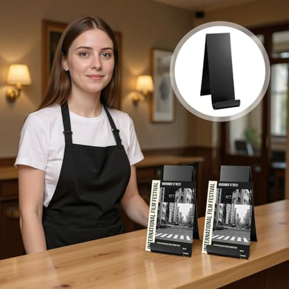 4 Pack Black Metal Brochure Holder, 8.9" Fancy Vertical Display Stand, Black Heavy Duty Elegant Flyer Brochure Holder Stand for Table Menus, Pamphlets, Countertop Literature Organizer