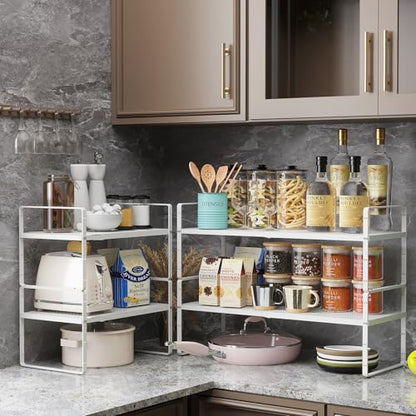 16.5~27.1" Expandable Shelf with Hole，2Pack 10.2" Wide Stackable Cabinet Shelves，White - color: White, size: 2Pcs // 10.2''W-K