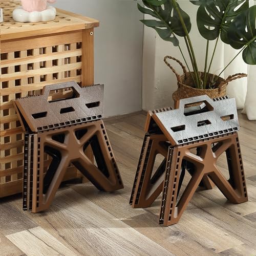 Folding Step Stool Holds 440 lbs - 9" Sturdy Foldable Step Stool with Non-Slip Base, Space Saving for Kitchen, Bathroom, Camping (Brown) - color: Brown