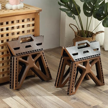 Folding Step Stool Holds 440 lbs - 9" Sturdy Foldable Step Stool with Non-Slip Base, Space Saving for Kitchen, Bathroom, Camping (Brown) - color: Brown