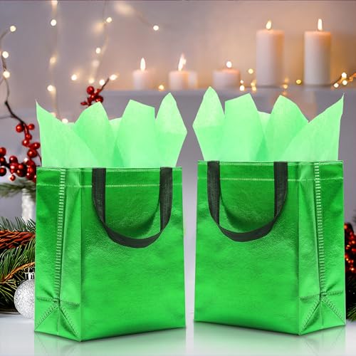KeerxunBag Green Gift Bags - 12 pieces - Reusable - With Inner Liner Paper - color: Greene