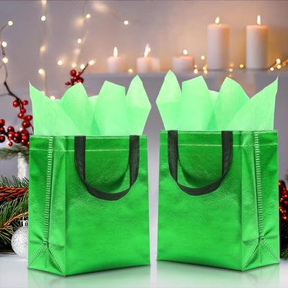 KeerxunBag Green Gift Bags - 12 pieces - Reusable - With Inner Liner Paper - color: Greene