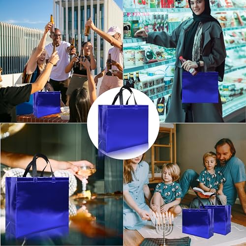 cabzymx 15 Pcs Glossy Blue Reusable Gift Bags with Handles, Party Gift Bags Bulk with Sturdy Bases, Ideal Goodie Bag for Birthday, Wedding, Christmas, Holiday-12.6 x 4.7 x 11 In - color: Blue, size: 1 Count (Pack of 15)