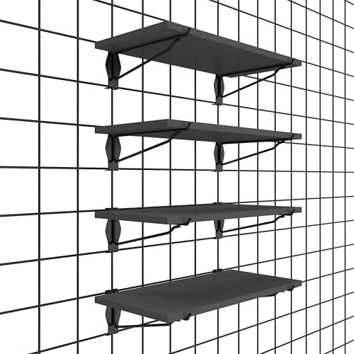 HUHOLE 4 Pack 16 x 8 Inch Wooden Gridwall Shelves with Metal Brackets