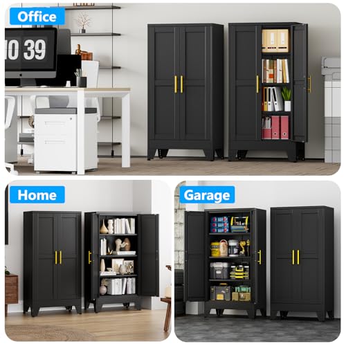pozdeg 47.24" Black Steel Tall Garage Storage Cabinet - color: Black, size: 11.81"D x 23.62"W x 47.24"H