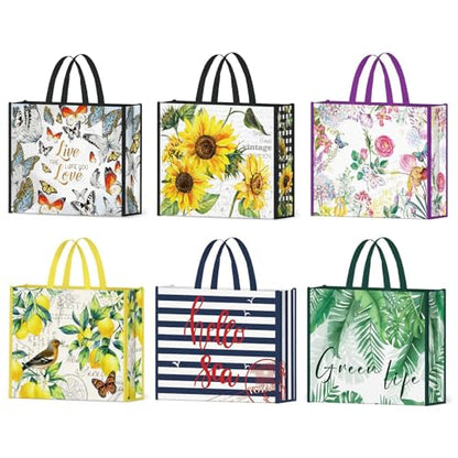 NymphFable Shopping Bags, 6 Pack Mixed Reusable Grocery Tote Bags 50LBS - color: Colorful Nature