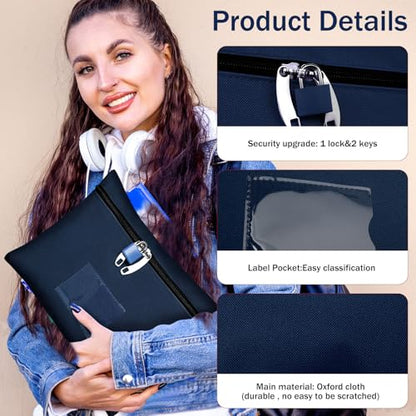 Money Bag with Zipper Lock for Cash, Blue, 11.4x8.3in - color: blue