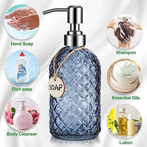 MOCLIF 16 OZ Clear Soap Dispenser with 304 Rustproof Stainless Steel Pump Bathroom Kitchen,Soap Dispenser,Refillable Liquid Glass Soapdispenser for Hand Soap, Dish Soap, Lotion(Blue Gray) - color: Blue Gray