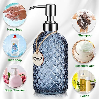 MOCLIF 16 OZ Clear Soap Dispenser with 304 Rustproof Stainless Steel Pump Bathroom Kitchen,Soap Dispenser,Refillable Liquid Glass Soapdispenser for Hand Soap, Dish Soap, Lotion(Blue Gray) - color: Blue Gray