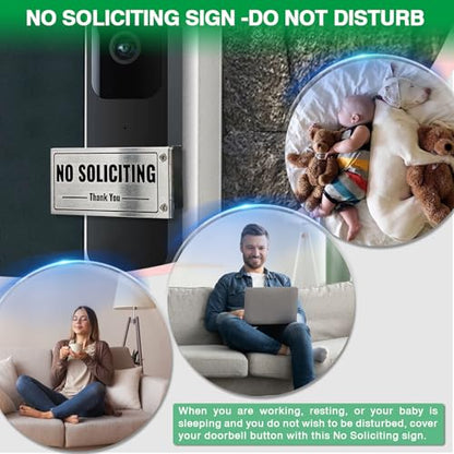 Metal Doorbell Cover for Home & Front Door, Aluminum No Soliciting Sign, Rotates to “DO NOT DISTURB”, Drill - Free Easy Install, Perfect for Dog Owners & Moms with Sleeping Babies