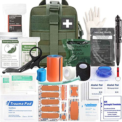 Ifak Trauma Kit, 74 Piece Upgrade Molle Refill Tactical First Aid Supplies - color: Green