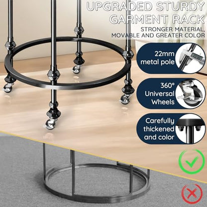 Rolling Round Garment Rack, Gold Clothing Rack with Wheels and Topper - color: Black