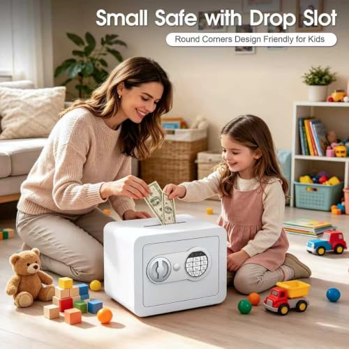 Small Safes for Home Small Safe Box Mini Safe with Coin Slot Personal Safes for Money Cash Documents Kids Safety Box with Digital Keyboard & Sensor Light Caja Fuerte Para Dinero 0.23 Cubic (white) - color: white