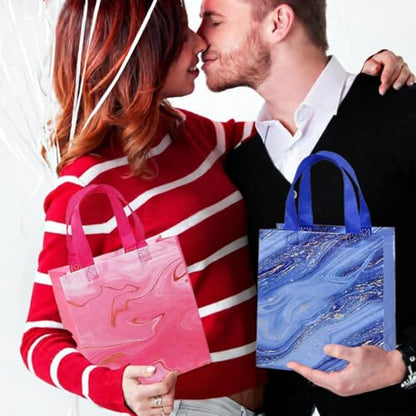 Piqiya 12pcs Marble Non-woven Gift Bags with Handle - Medium Reusable Tote Bags, Suitable for Kids & Adults - Birthday, Mothers Day, Fathers Day & Baby Shower - color: Marble, size: 1Count（Pack of 12）