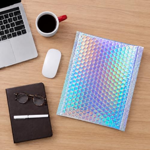 50Pack Bubble Mailers, Holographic Bubble Padded Envelopes, 3 Sizes