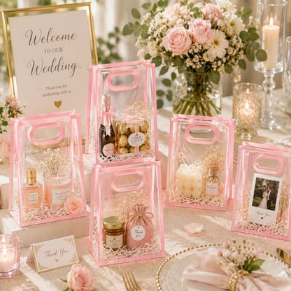 SHIPKEY 10 PCS Clear Gift Bags with Handles, Small Pink PVC Party Bag - color: Pink - Small