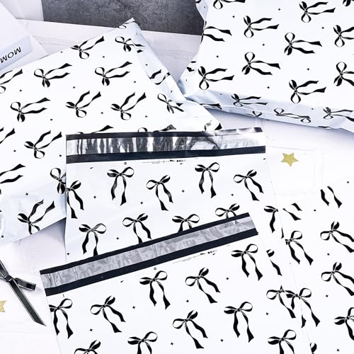 RUSPEPA 50 Pcs Black Bow Poly Mailer, Cute Bowknot Waterproof Shipping Mailers, Heavy Duty Self Adhesive Shipping Bags for Large Mailing Envelopes Bulk Tear Resistant Packaging, 12 x 14.5 Inches - color: Black Bow, size: 12 x 14.5 Inches