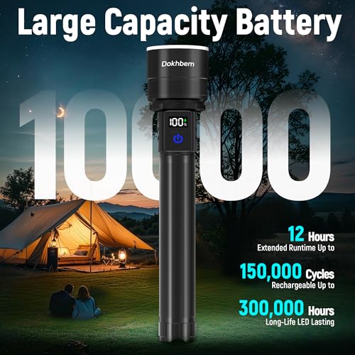 Rechargeable Flashlights 2 Pack, Super Bright LED Long Handle Flashlight with LCD Digital Display, 5 Modes & Zoomable Tactical FlashLights, Large Capacity Battery Powerful Flash Light for home - size: 2PACK