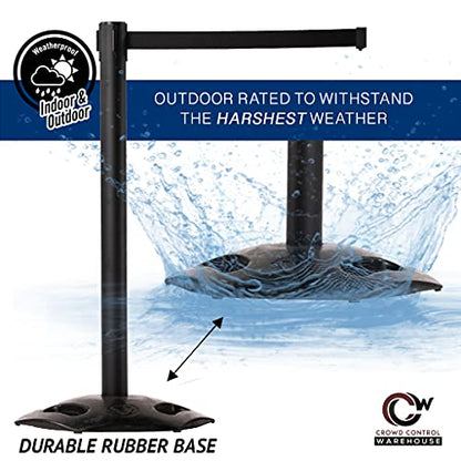 CCW Series WBB-200 Set of 2 Outdoor Safety Rubber Base Stanchion Retractable Belt Barriers - Easy to Assemble (11 Foot Belt, Black with"Please Wait HERE" White Letters Belt with Black Post) - color: Black "PLEASE WAIT HERE" White Letters, size: Black Post