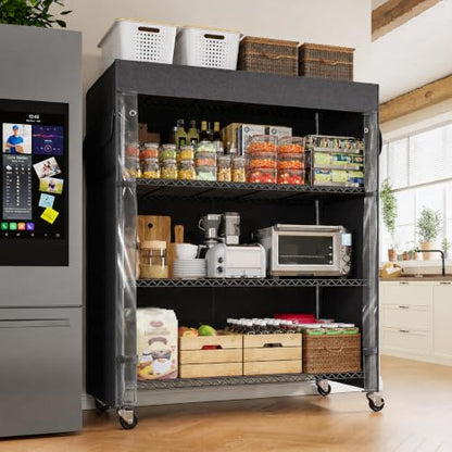 REIBII 4-Tier Shelving Unit with Cover, Dustproof, with Wheels for Pantry - size: 36" W x 14.3" D x 56.5" H