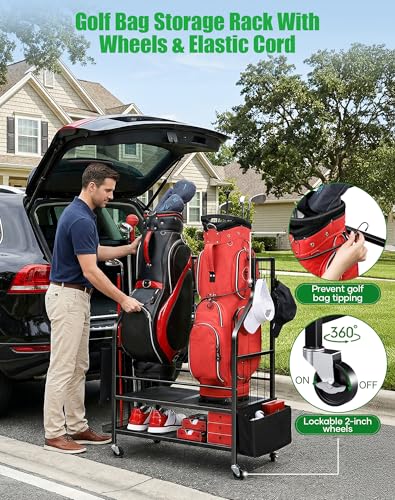 FHXZH Golf Bags Storage Garage Organizer - Golf Bag Stand for 2 Bag