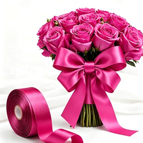 1 Inch Magenta Satin Ribbon 50 Yards Single Face Polyester - color: Magenta, size: 1 inch
