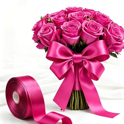 1 Inch Magenta Satin Ribbon 50 Yards Single Face Polyester - color: Magenta, size: 1 inch