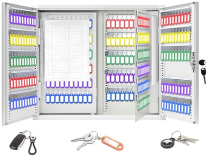 440 Keys Dual-Door Key Lock Box Wall Mount with 20 Adjustable Hook Plates - color: White, size: 440 Keys