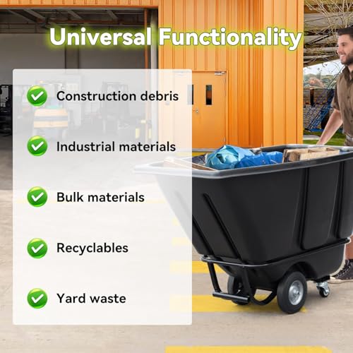 Tilt Dump Truck 850 lbs Capacity, 1/2 Cu.Yd Heavy Duty Trash Cart with Wheels, Forklift-Able Frame, Plastic Utility Dump Cart for Construction, Warehouse & Industrial Use (2-Pack) - size: 2PC