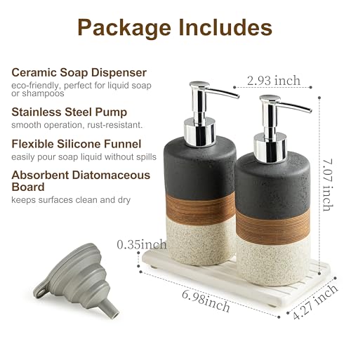 Ceramic Dish Soap Dispensers Set of 2 for Kitchen and Bathroom - color: Black and White, size: 2xSoap Dispenser Set with Tray