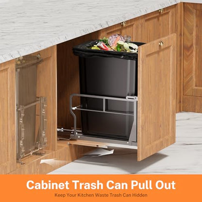 YJHome 10Gal Pull Out Trash Can Cabinet with Tiltable 10°, Soft Close - color: Black, style: Single-A