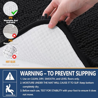 Arotive Bathroom Rugs 24x16, Soft Absorbent Shaggy Chenille Bath Rugs - color: Black, size: 24" X 16"