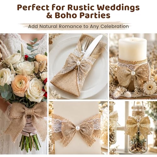 VGOODALL 17 PCS Burlap Bows, Handmade Burlap Bowknots with Lace for Wedding Party Decor Home Gift Wrapping