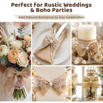 VGOODALL 17 PCS Burlap Bows, Handmade Burlap Bowknots with Lace for Wedding Party Decor Home Gift Wrapping