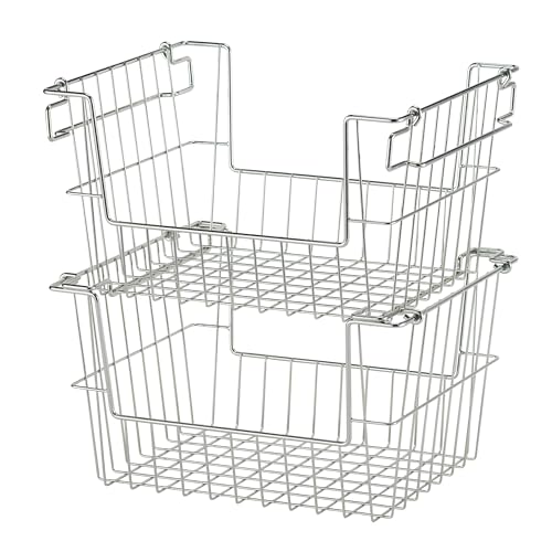 TRINITY 2-Pack Stackable Metal Wire Storage Baskets With Handles, EcoStorage Chrome, 14 Inches - color: EcoStorage Chrome, size: 14 Inches