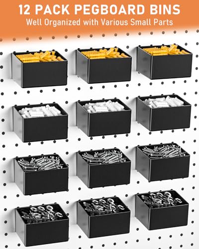 INCLY 170PCS 1/4 Inch Pegboard Hooks Kit with Bins & Peg Locks - size: 170PCS