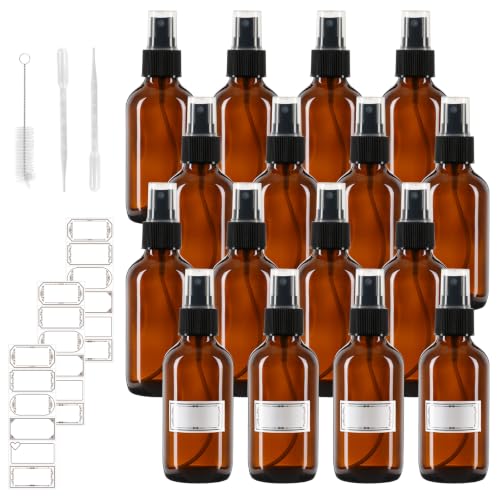 Jaisie.W 16 Pack 2oz Amber Glass Spray Bottles with Fine Mist Sprayer - color: 16 Pack, size: 2 fl.oz