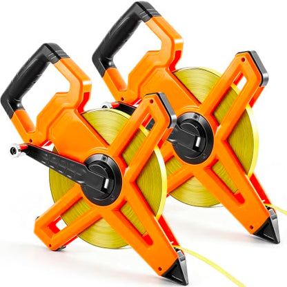 2 Pcs 328ft/100m Open Reel Steel Tape Measure, Dual Scale - color: Orange, size: 328ft/100m