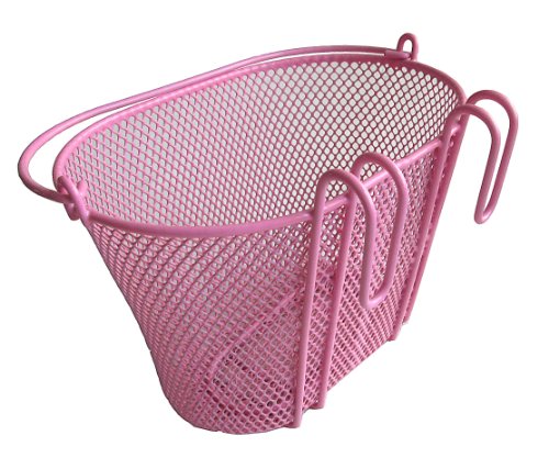 Basket with Hooks, Front, Removable, Wire mesh Small, Kids Bicycle Basket - color: Pink