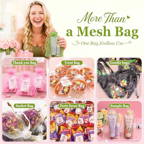 ANZNKU 100PCS Organza Bags 6x9, Green Small Mesh Gift Bags Drawstring Bulk - color: Olive Green