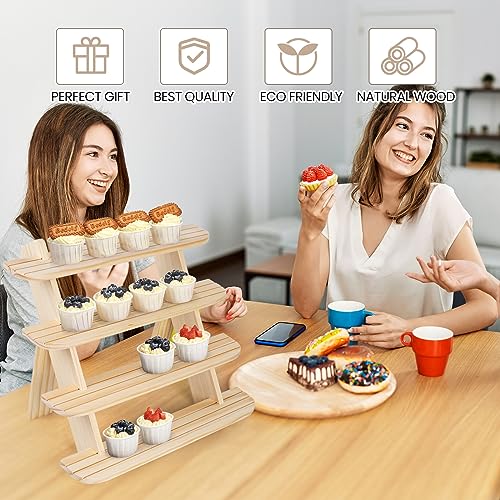 Wooden Display Stand, Tiered Cupcake Stand, 4 Tier Display Stand Riser - color: F-Natural