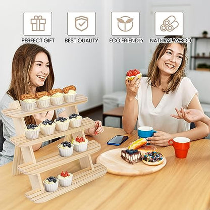 Wooden Display Stand, Tiered Cupcake Stand, 4 Tier Display Stand Riser - color: F-Natural
