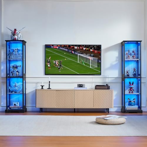 LELELINKY Farmhouse Narrow Glass Display Cabinet with Doors Set of 2 - color: Black, size: 2 Pack